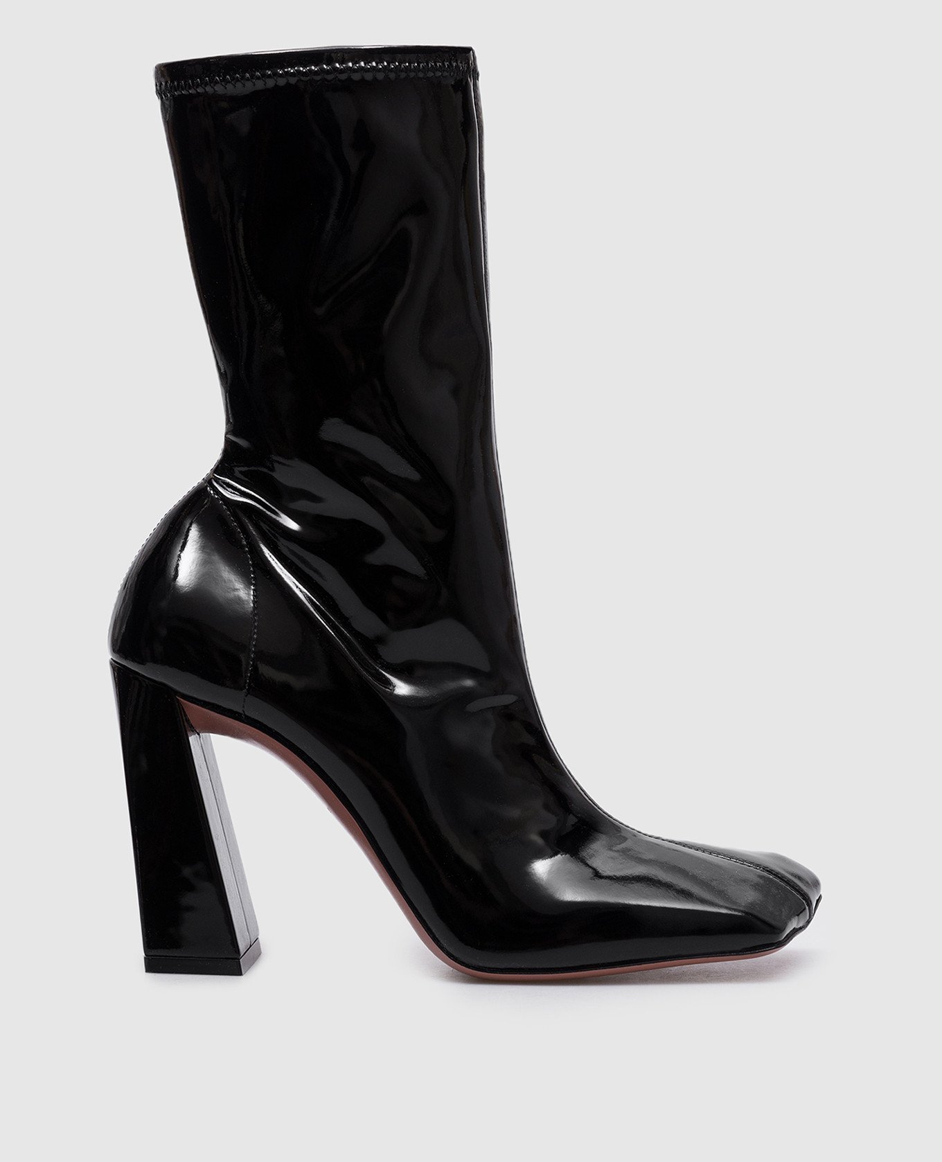 Black patent leather marine stretch ankle boots amina muaddi