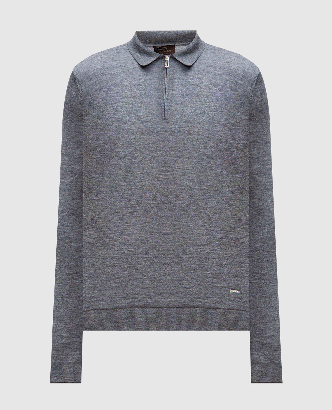

Gray melange wool and silk polo with metallic logo Enrico Mandelli, Grey