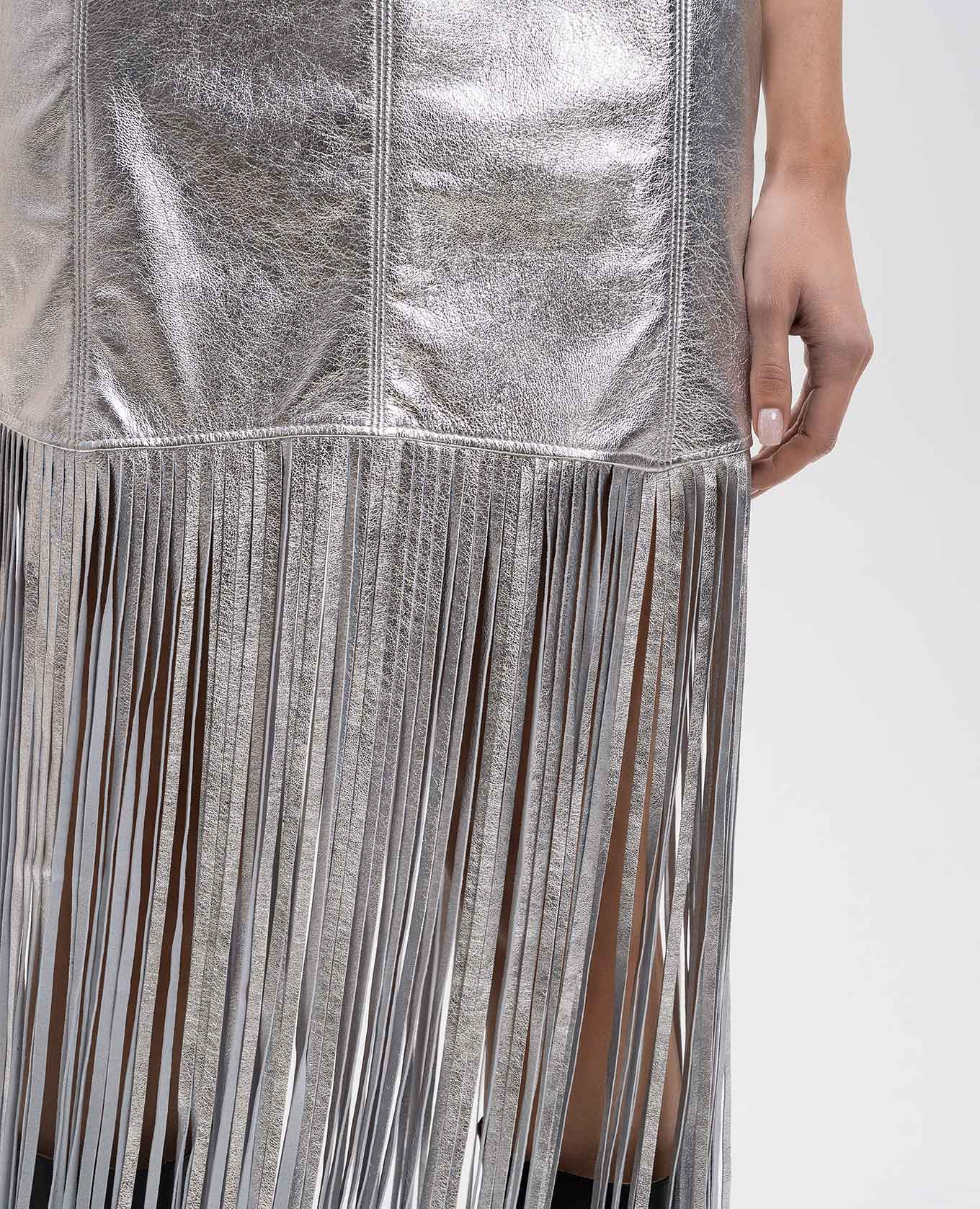 

Lauren silver leather skirt with fringe Simonetta Ravizza