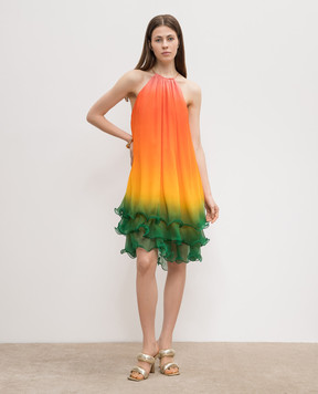 Casablanca Rainbow Gradient orange silk dress WS24DR10701