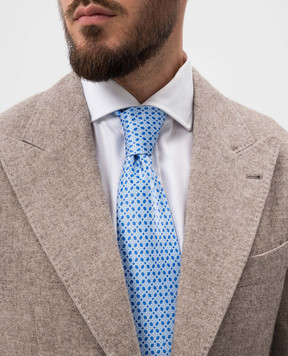 Stefano Ricci Blue tie made of silk with a crystal pattern CH31049
