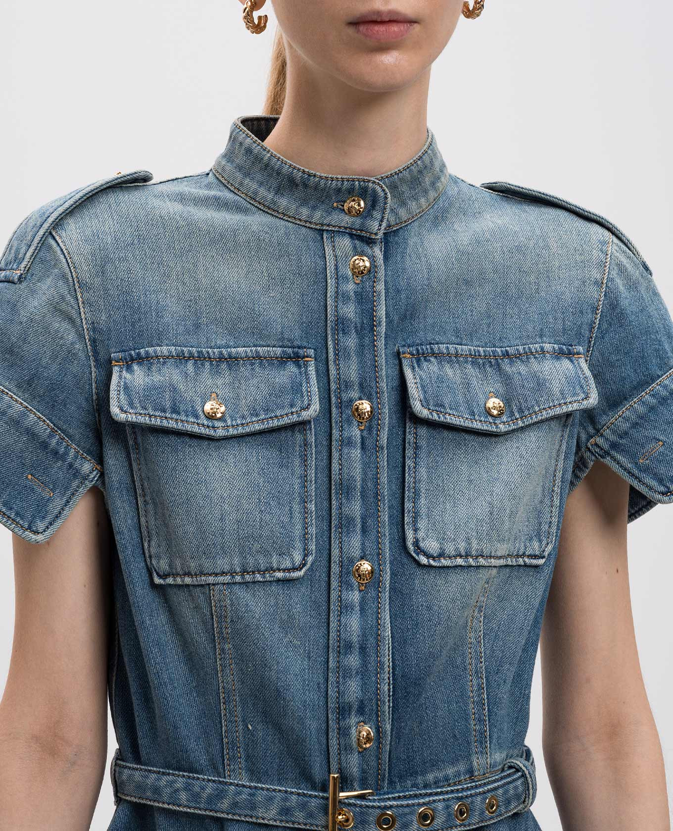 

Blue denim mini dress with a frayed effect Alexander McQueen, Light blue
