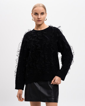 Valentino Black wool sweater with ruffles 5B0KC60L8WH