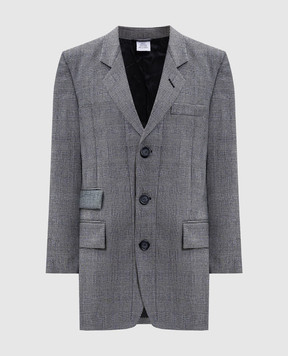 Vetements Grey wool check jacket with logo patch UH76TJ500GC