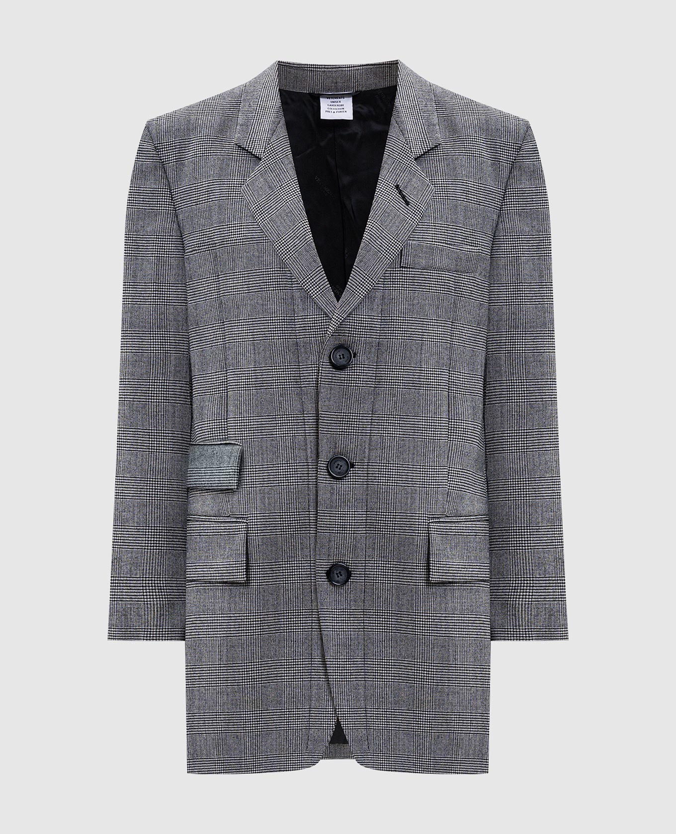 

Grey wool check jacket with logo patch Vetements