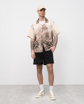 Palm Angels Beige short-sleeved shirt with Sunset Palms print PMGG00AS25FAB002