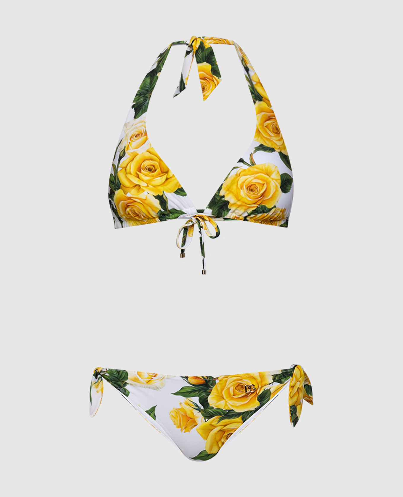 White swimsuit in a floral print with a logo dolce&gabbana