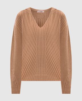 Twinset Brown wool and cashmere pullover with hood 252TP3570