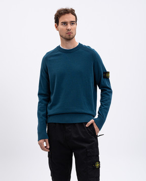 Stone Island Blue wool sweater with logo K2S155100045S00B4
