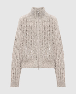Brunello Cucinelli Beige wool and cashmere cardigan with sequins MGN364316P