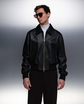 Ami Paris Black leather jacket with Friend of Heart logo UJK028LH0029