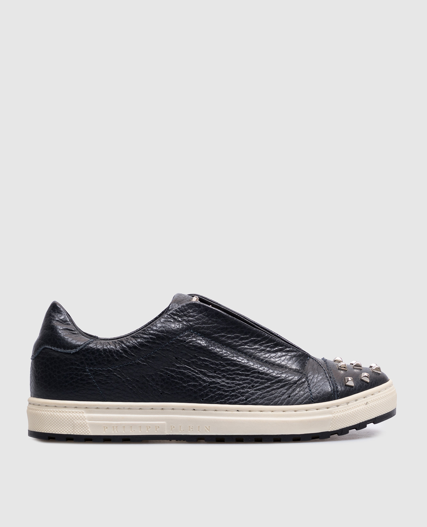 Children's blue leather sneakers with metal rivets