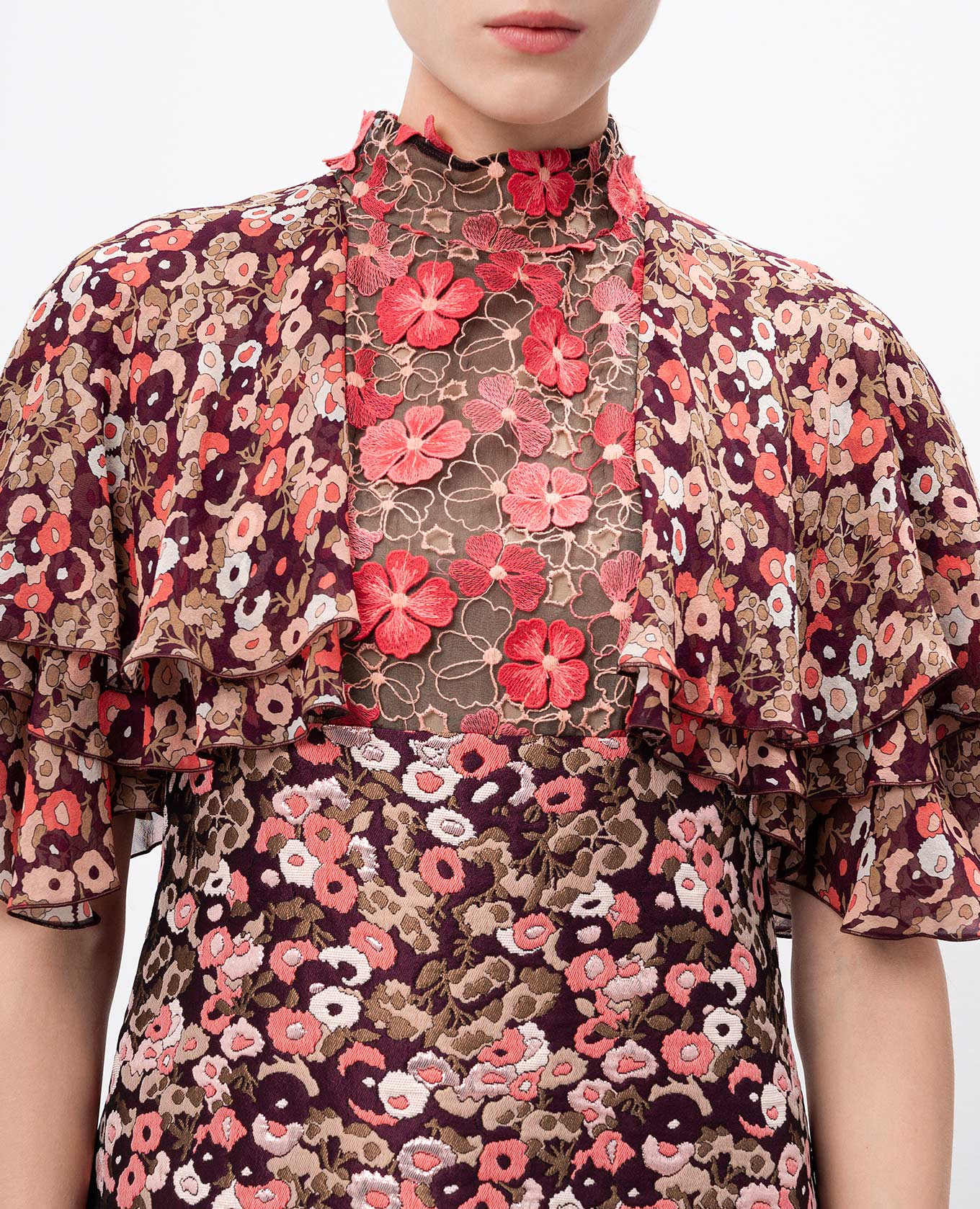 Burgundy dress with silk in a floral pattern Giamba 5