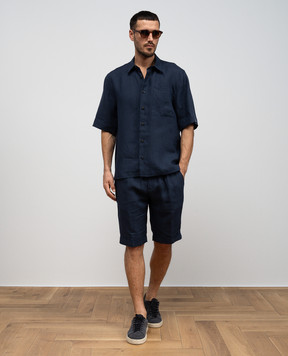 Cashmere&Whiskey Blue linen shirt with short sleeves 0335900195