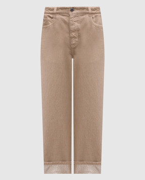 Brunello Cucinelli Beige jeans with logo patch MA176P5994