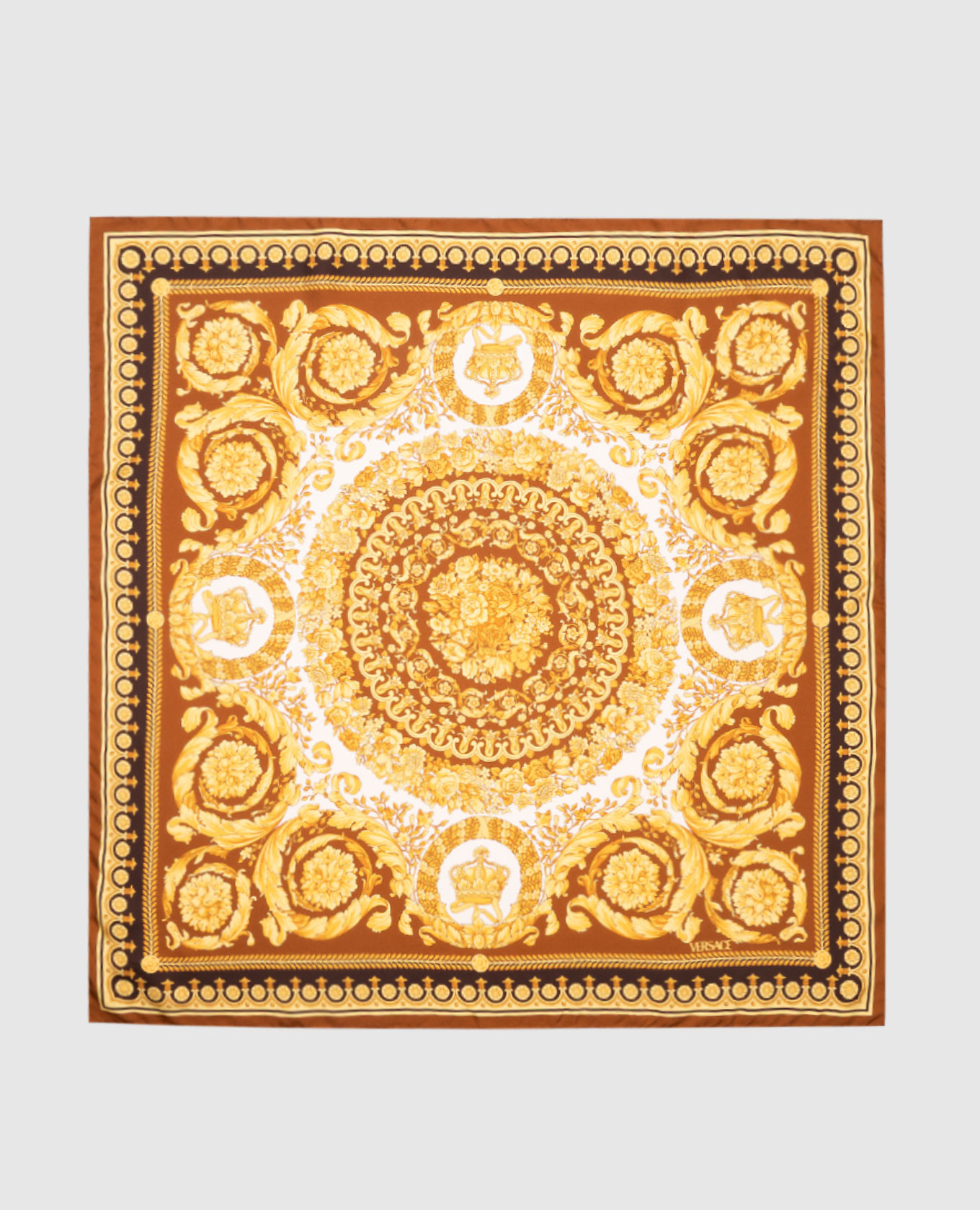 Brown silk scarf with Barocco print Versace