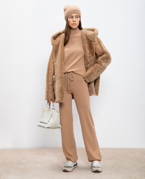 Peserico Beige pants made of wool, silk and cashmere with a monil chain S94080F12K09018