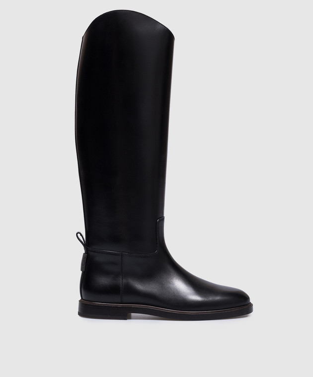BRUNELLO CUCINELLI モニーレブラック Brunello Cucinelli - Black leather boots with monil chain