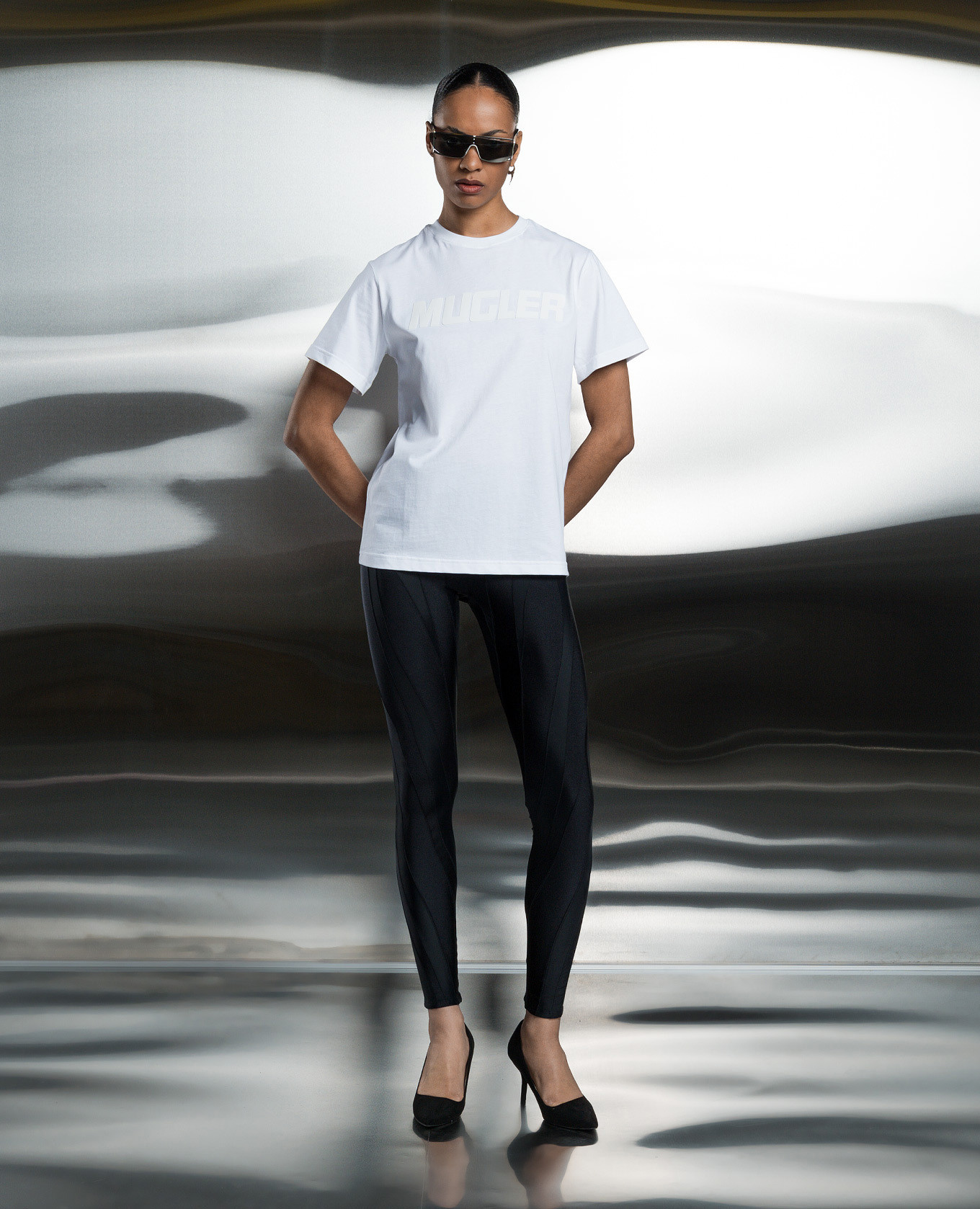 

White t-shirt with textured logo print Thierry Mugler