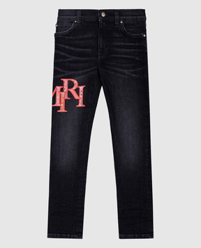 AMIRI Children's black jeans with logo patch AKDNSY1002