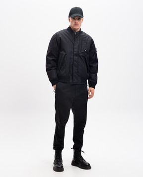 Stone Island Black down bomber jacket with logo patch 811546536