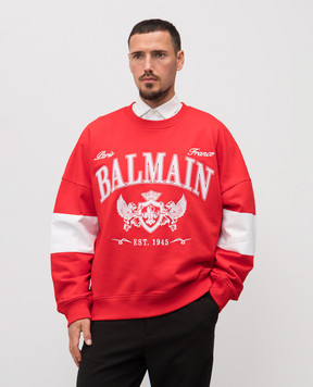 Balmain Red sweatshirt with Balmain College embroidery FH0JS191GF27