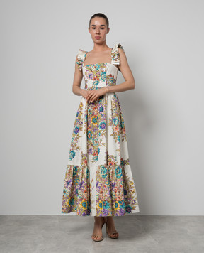 Etro Yellow midi dress in floral print with ruffles WRHA003499SA578