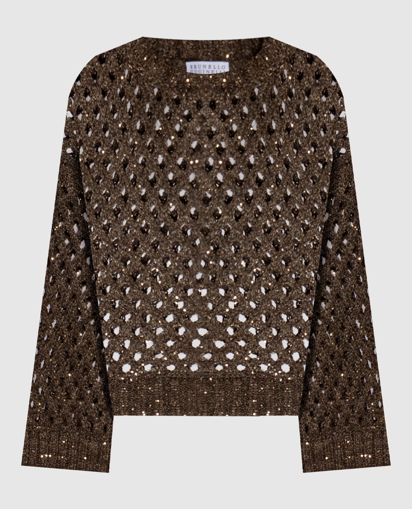 Khaki openwork sweater with sequins Brunello Cucinelli