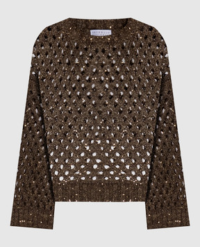 Brunello Cucinelli Khaki openwork sweater with sequins MEA338200P