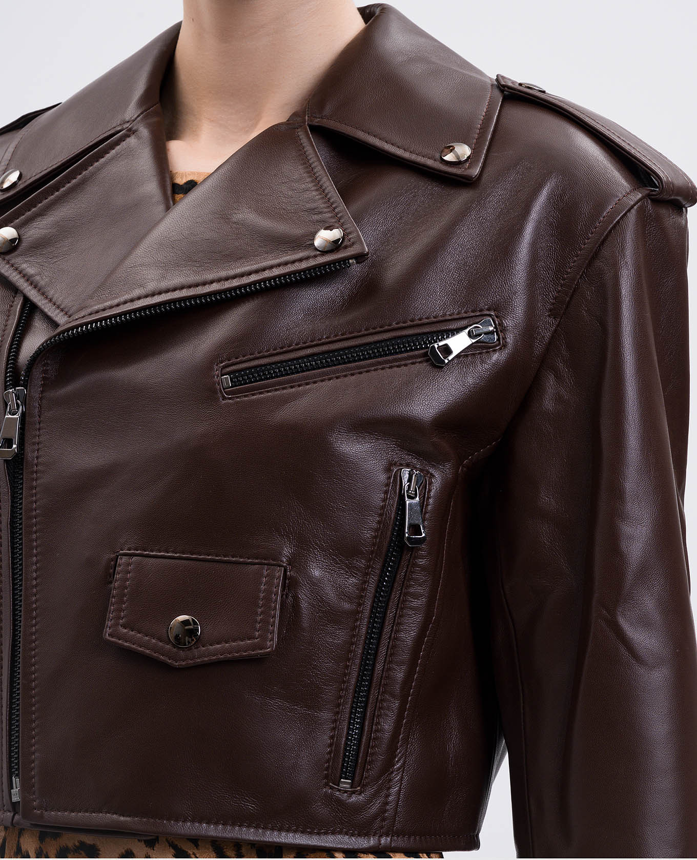 

Brown leather cropped biker jacket Babe Pay Pls