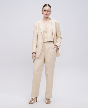 Twinset Beige linen vest with logo emblem 251TP2761