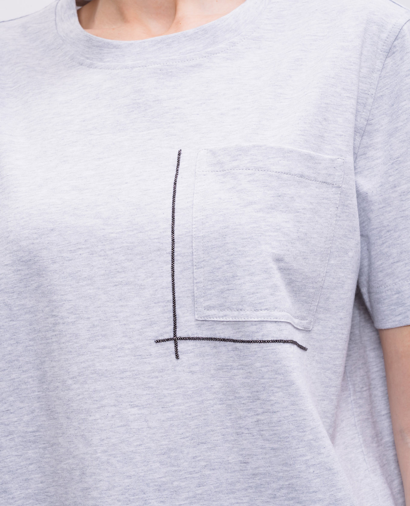 Grey melange T-shirt with monil chain Brunello Cucinelli 5