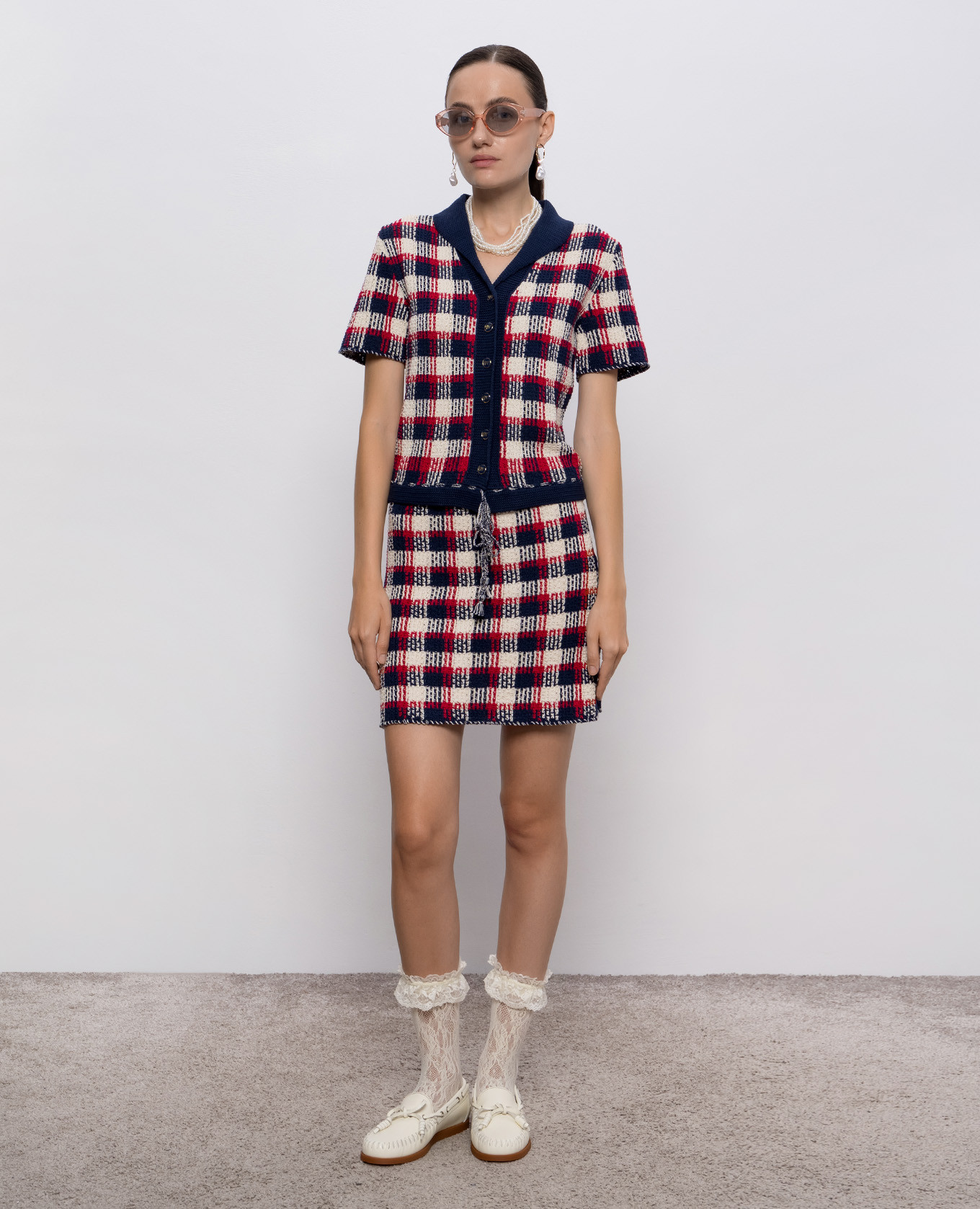 

Short-sleeved checked cardigan Valentino, White