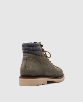 Brunello Cucinelli Green nubuck boots with logo patch MZUDRES890