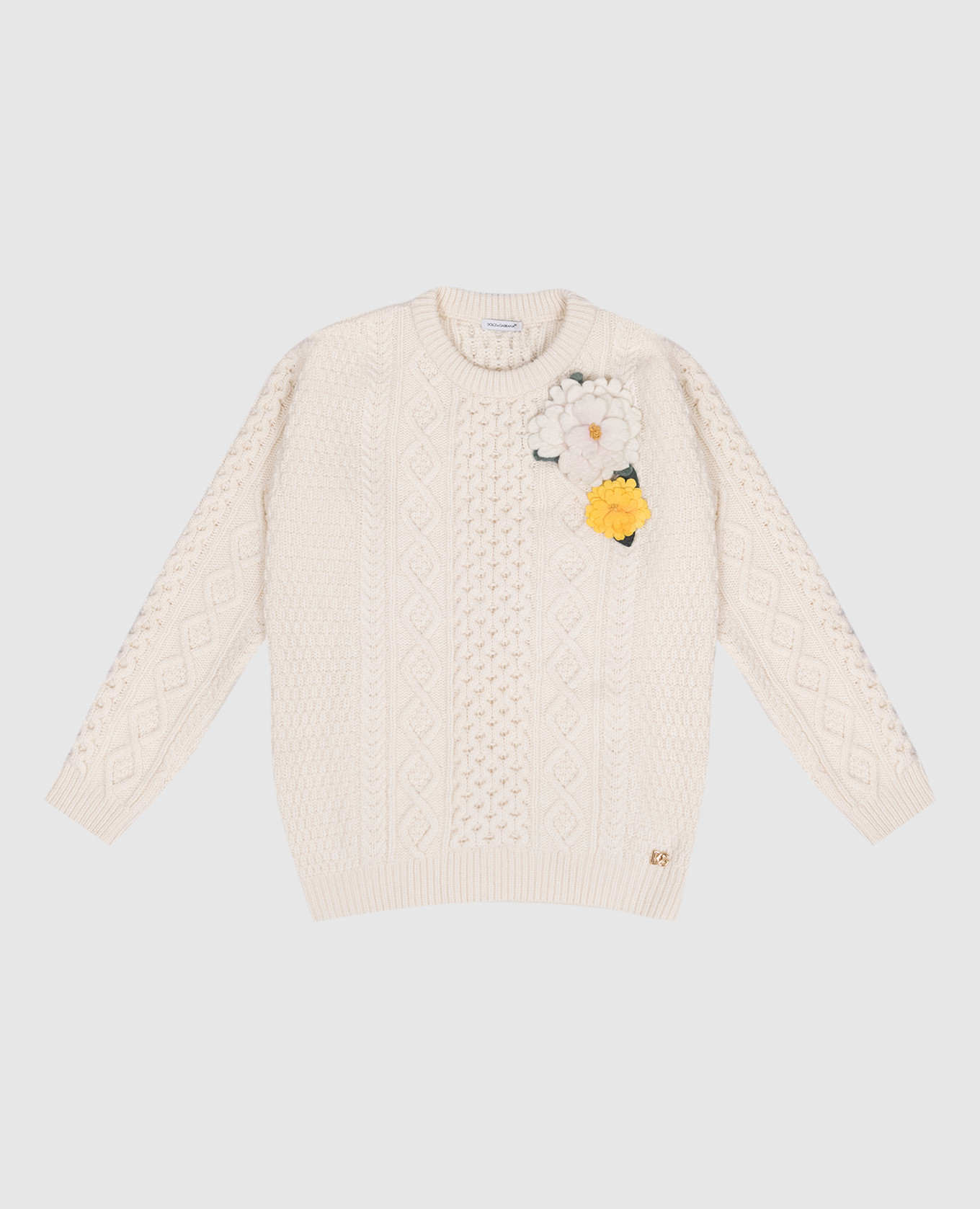 Children's beige wool sweater with floral appliqué dolce&gabbana