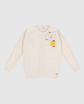 Dolce&Gabbana Children's beige wool sweater with floral appliqué L5KWM2JCVWC