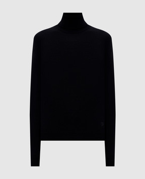 Dolce&Gabbana Black wool sweater with embroidered monogram logo FXW13ZJCVXN
