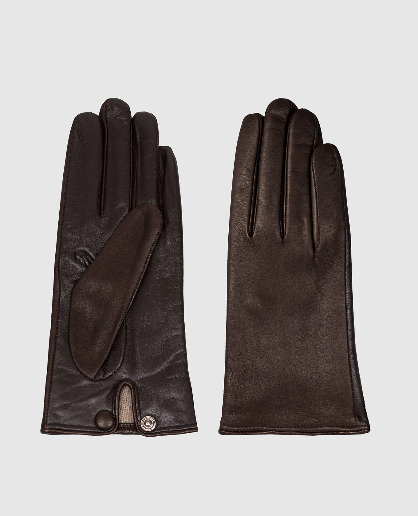 Brown leather gloves with button Sermoneta Gloves