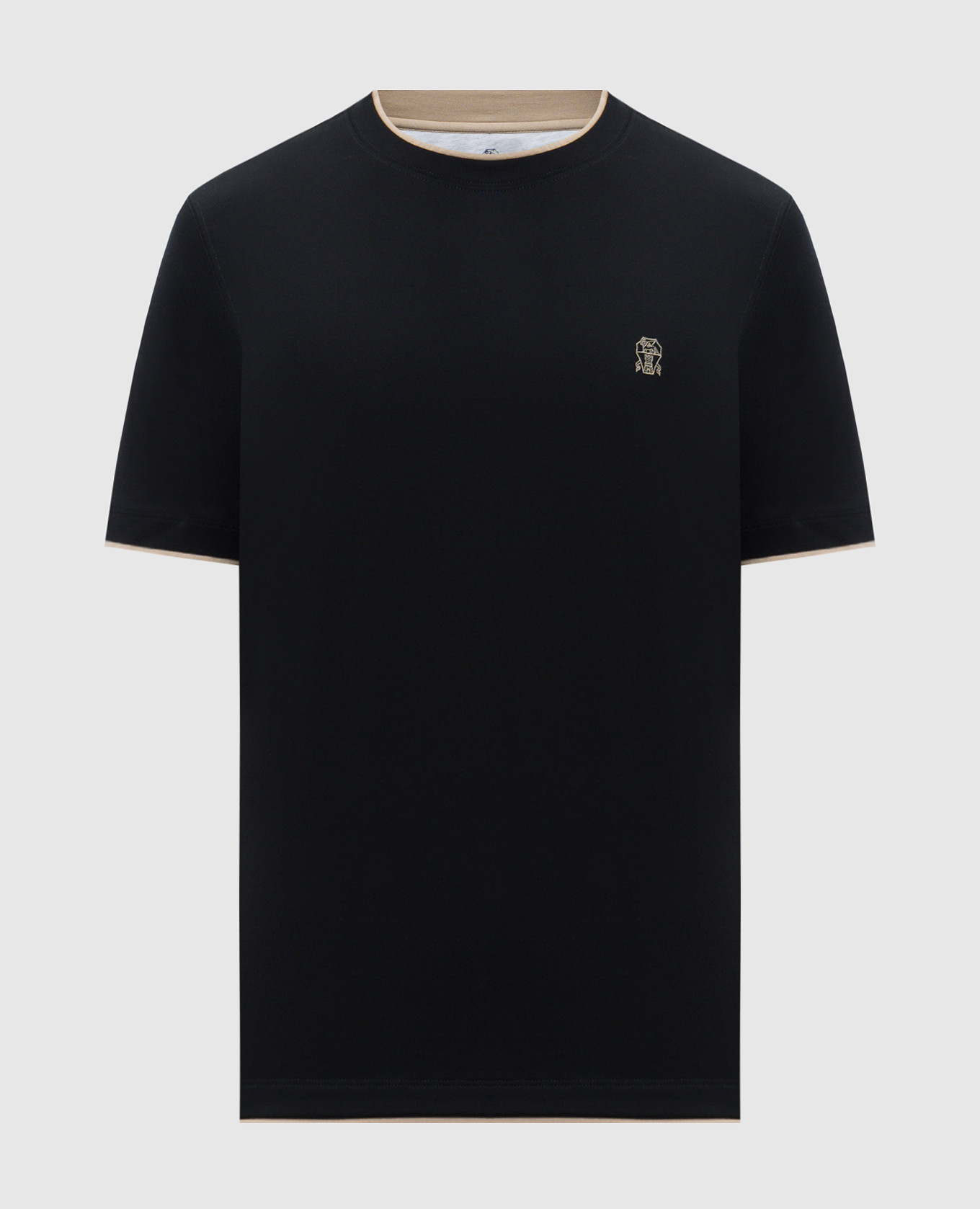 

Black T-shirt with embroidered logo and layering effect Brunello Cucinelli