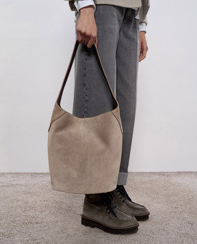 Brunello Cucinelli Beige suede tote bag with monil chain MBSUD2751P