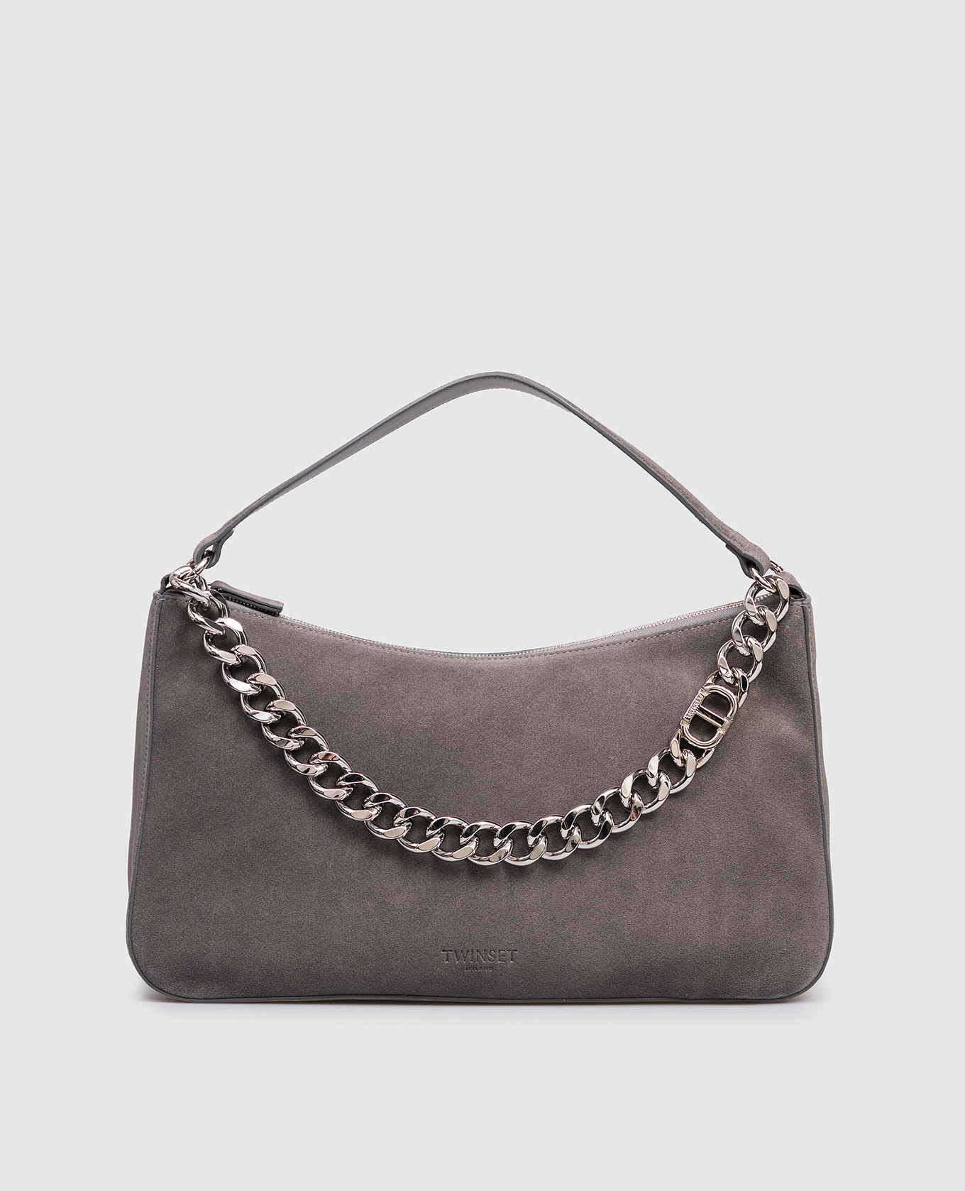 Liliane grey suede hobo bag with logo Twinset