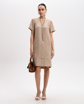 Peserico Beige linen dress with monil chain S0218202629