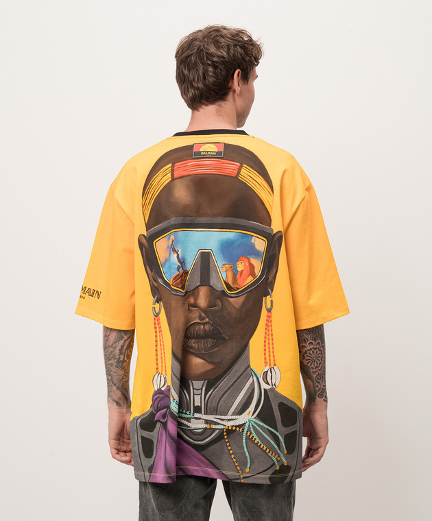BALMAIN バルマン 現行モデル 獅子 ゴールド ライオン 長袖 カットソー Balmain - Yellow Lion King t-shirt with Nika Mtwana print