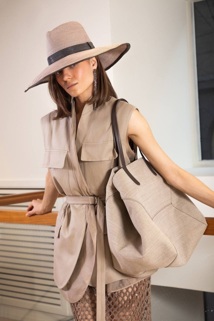 Beige double-breasted vest with linen Brunello Cucinelli 7