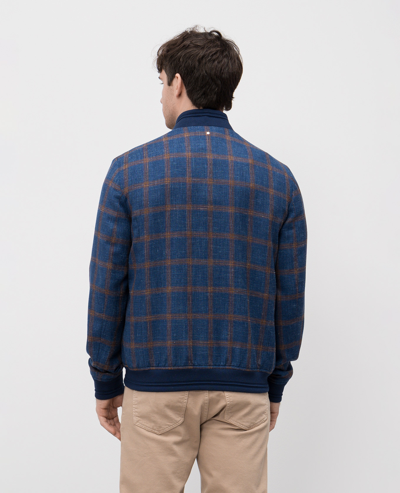 

Blue wool, cashmere, silk and linen check bomber jacket Stefano Ricci