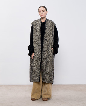 UMA WANG Cinnamon beige elongated vest with patterned wool UW8026