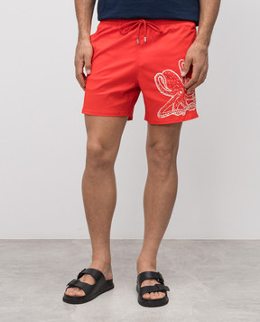 Vilebrequin Placed Poulpe Red Printed Swim Shorts MSOCE804
