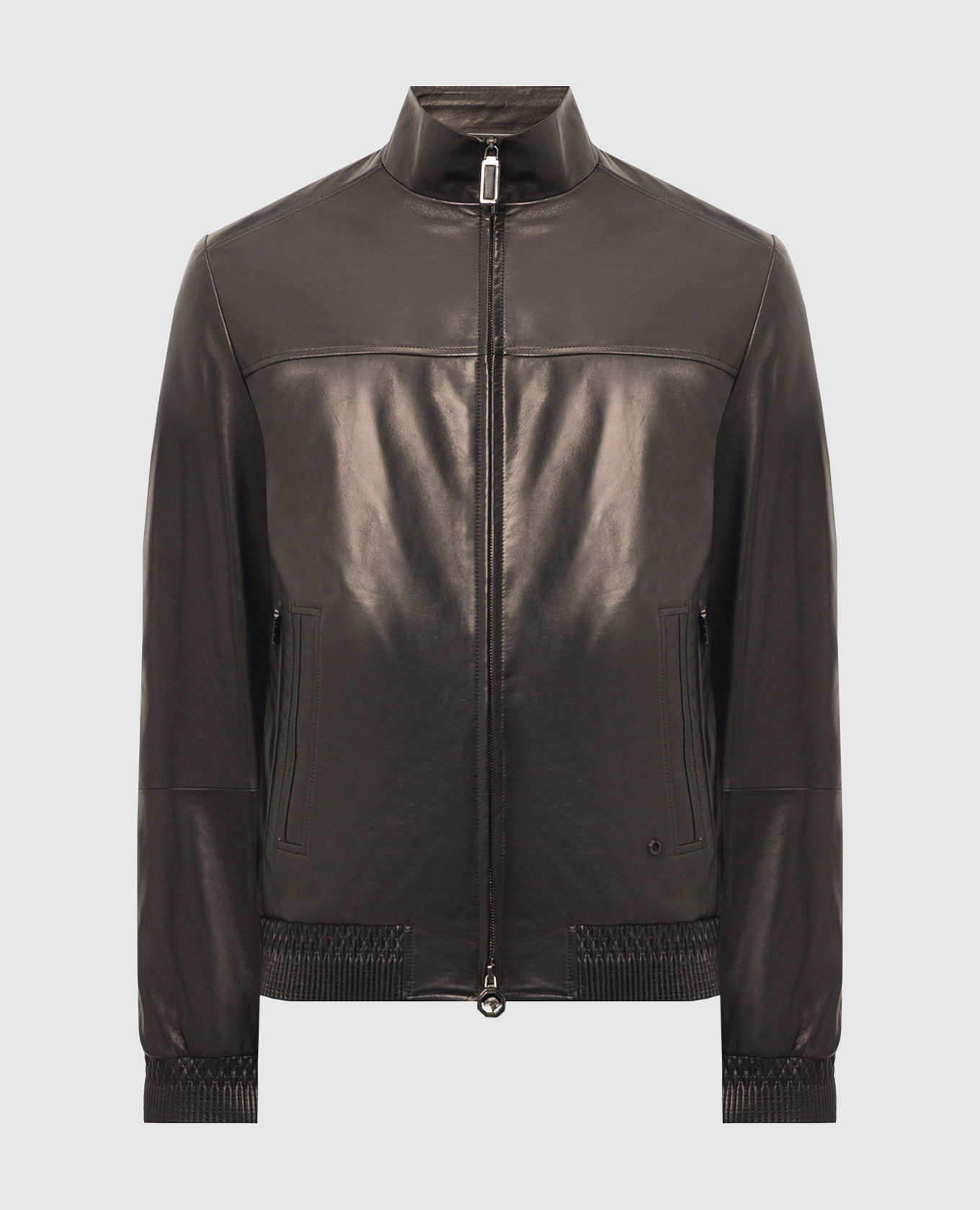 Black leather jacket with logo stefano ricci