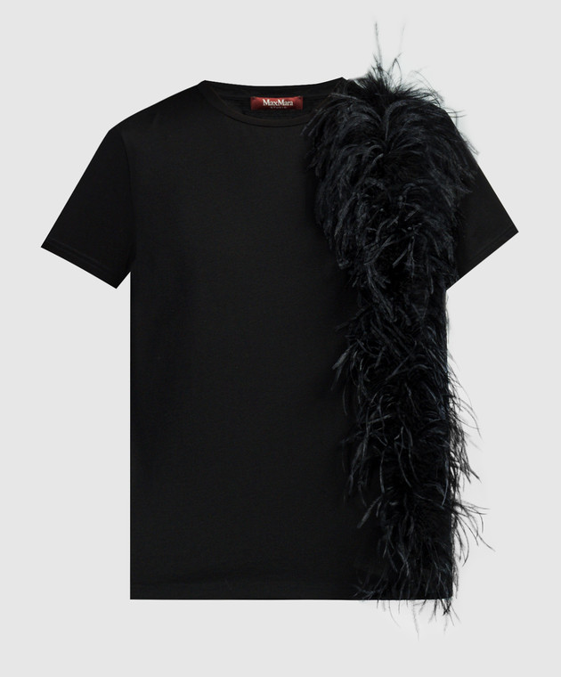Max Mara - Black LAPPOLE t-shirt with ostrich feathers LAPPOLE