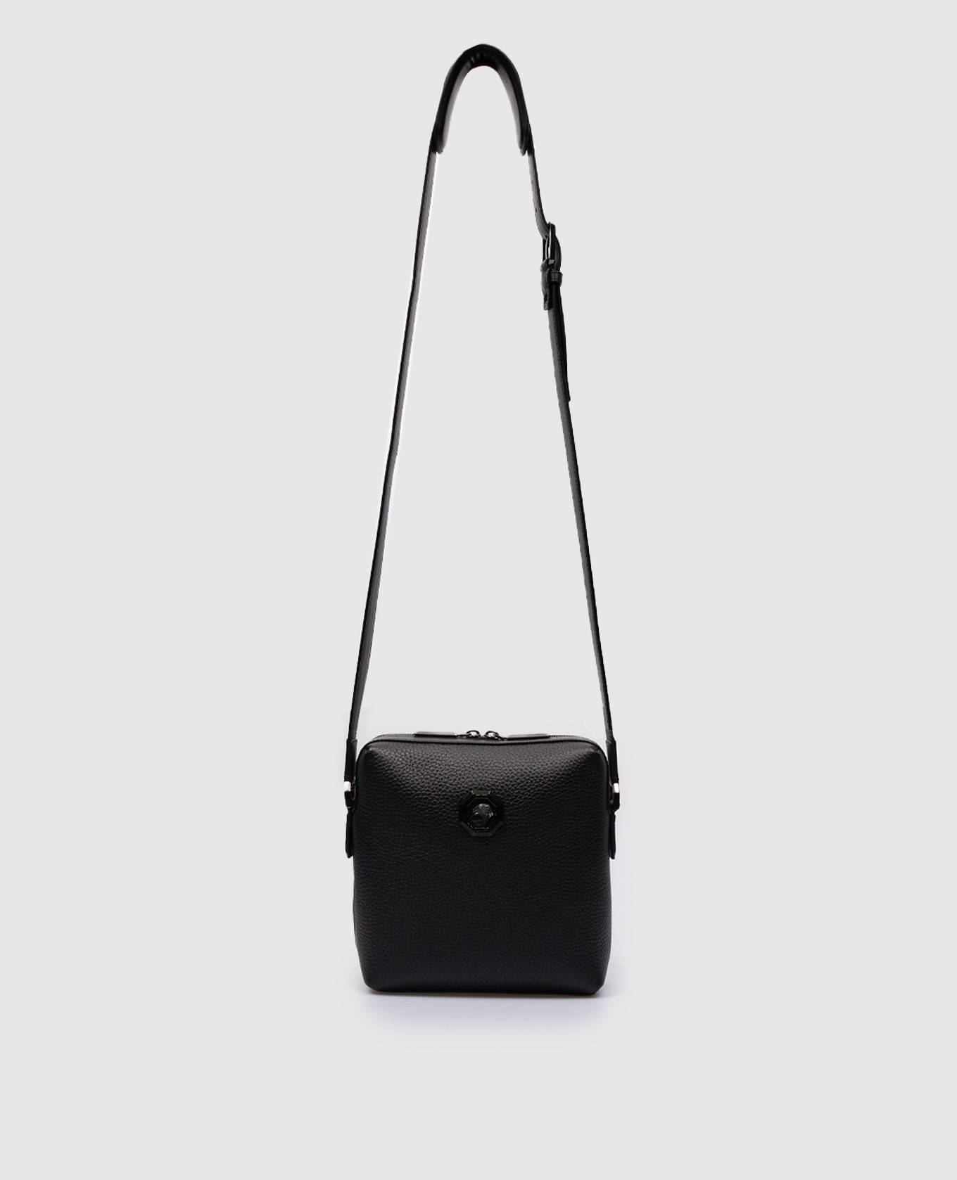 

Black leather bag with metal logo Stefano Ricci, Черный